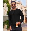 COOFANDY Mens Waffle Henley Shirts Long Sleeve Casual T-Shirt Basic Lightweight Pullover Tees(Black)