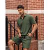 COOFANDY Men’s Waffle Knit Polo Shirt and Shorts Set 2 Pieces Outfits Summer Suit Casual Tracksuit with Pockets(Army Green)