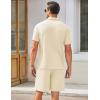 COOFANDY Men’s Waffle Knit Polo Shirt and Shorts Set 2 Pieces Outfits Summer Suit Casual Tracksuit with Pockets(Beige)