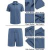 COOFANDY Men’s Waffle Knit Polo Shirt and Shorts Set 2 Pieces Outfits Summer Suit Casual Tracksuit with Pockets(Blue)
