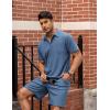 COOFANDY Men’s Waffle Knit Polo Shirt and Shorts Set 2 Pieces Outfits Summer Suit Casual Tracksuit with Pockets(Blue)