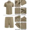 COOFANDY Men’s Waffle Knit Polo Shirt and Shorts Set 2 Pieces Outfits Summer Suit Casual Tracksuit with Pockets(Khaki)