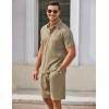COOFANDY Men’s Waffle Knit Polo Shirt and Shorts Set 2 Pieces Outfits Summer Suit Casual Tracksuit with Pockets(Khaki)
