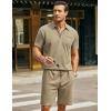 COOFANDY Men’s Waffle Knit Polo Shirt and Shorts Set 2 Pieces Outfits Summer Suit Casual Tracksuit with Pockets(Khaki)