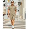 COOFANDY Men’s Waffle Knit Polo Shirt and Shorts Set 2 Pieces Outfits Summer Suit Casual Tracksuit with Pockets(Khaki)