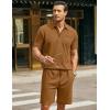 COOFANDY Men’s Waffle Knit Polo Shirt and Shorts Set 2 Pieces Outfits Summer Suit Casual Tracksuit with Pockets(Light Brown)