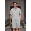 COOFANDY Men’s Waffle Knit Polo Shirt and Shorts Set 2 Pieces Outfits Summer Suit Casual Tracksuit with Pockets(Light Grey)
