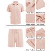 COOFANDY Men’s Waffle Knit Polo Shirt and Shorts Set 2 Pieces Outfits Summer Suit Casual Tracksuit with Pockets(Light Pink)