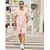 COOFANDY Men’s Waffle Knit Polo Shirt and Shorts Set 2 Pieces Outfits Summer Suit Casual Tracksuit with Pockets(Light Pink)
