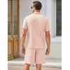 COOFANDY Men’s Waffle Knit Polo Shirt and Shorts Set 2 Pieces Outfits Summer Suit Casual Tracksuit with Pockets(Light Pink)