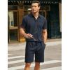 COOFANDY Men’s Waffle Knit Polo Shirt and Shorts Set 2 Pieces Outfits Summer Suit Casual Tracksuit with Pockets(Navy Blue)