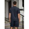 COOFANDY Men’s Waffle Knit Polo Shirt and Shorts Set 2 Pieces Outfits Summer Suit Casual Tracksuit with Pockets(Navy Blue)