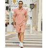 COOFANDY Men’s Waffle Knit Polo Shirt and Shorts Set 2 Pieces Outfits Summer Suit Casual Tracksuit with Pockets(Pink)