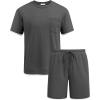 COOFANDY Men’s Waffle Shirt and Shorts Set 2 Piece Outfits Casual Summer Tracksuits Set with Pockets(Dark Grey)