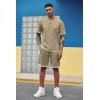 COOFANDY Men’s Waffle Shirt and Shorts Set 2 Piece Outfits Casual Summer Tracksuits Set with Pockets(Khaki)