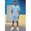 COOFANDY Men’s Waffle Shirt and Shorts Set 2 Piece Outfits Casual Summer Tracksuits Set with Pockets(Light Blue)