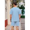 COOFANDY Men’s Waffle Shirt and Shorts Set 2 Piece Outfits Casual Summer Tracksuits Set with Pockets(Light Blue)