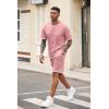 COOFANDY Men’s Waffle Shirt and Shorts Set 2 Piece Outfits Casual Summer Tracksuits Set with Pockets(Pink)