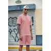 COOFANDY Men’s Waffle Shirt and Shorts Set 2 Piece Outfits Casual Summer Tracksuits Set with Pockets(Pink)