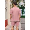 COOFANDY Men’s Waffle Shirt and Shorts Set 2 Piece Outfits Casual Summer Tracksuits Set with Pockets(Pink)