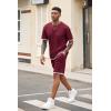 COOFANDY Men’s Waffle Shirt and Shorts Set 2 Piece Outfits Casual Summer Tracksuits Set with Pockets(Wine Red)