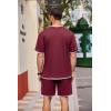 COOFANDY Men’s Waffle Shirt and Shorts Set 2 Piece Outfits Casual Summer Tracksuits Set with Pockets(Wine Red)