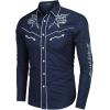 COOFANDY Men’s Western Cowboy Shirt Embroidered Button Down Long Sleeve Shirts(Blue)