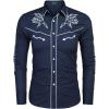 COOFANDY Men’s Western Cowboy Shirt Embroidered Button Down Long Sleeve Shirts(Blue)