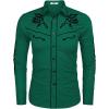 COOFANDY Men’s Western Cowboy Shirt Embroidered Button Down Long Sleeve Shirts(Green)