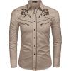 COOFANDY Men’s Western Cowboy Shirt Embroidered Button Down Long Sleeve Shirts(Khaki)