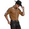 COOFANDY Men’s Western Cowboy Shirt Embroidered Button Down Long Sleeve Shirts(Light Brown)