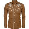 COOFANDY Men’s Western Cowboy Shirt Embroidered Button Down Long Sleeve Shirts(Light Brown)