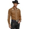 COOFANDY Men’s Western Cowboy Shirt Embroidered Button Down Long Sleeve Shirts(Light Brown)