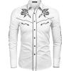 COOFANDY Men’s Western Cowboy Shirt Embroidered Button Down Long Sleeve Shirts(White)