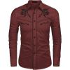 COOFANDY Men’s Western Cowboy Shirt Embroidered Button Down Long Sleeve Shirts(Wine Red)