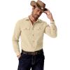 COOFANDY Mens Western Cowboy Shirt Long Sleeve Cotton Button Down Work Shirts with Pockets(Beige)