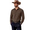 COOFANDY Mens Western Cowboy Shirt Long Sleeve Cotton Button Down Work Shirts with Pockets(Brown)
