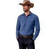 COOFANDY Mens Western Cowboy Shirt Long Sleeve Cotton Button Down Work Shirts with Pockets(Denim Blue)