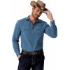 COOFANDY Mens Western Cowboy Shirt Long Sleeve Cotton Button Down Work Shirts with Pockets(Grey Blue)