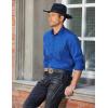 COOFANDY Mens Western Cowboy Shirts Cotton Long Sleeve Shirts with Two Pockets Embroidered(French Blue)
