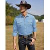 COOFANDY Mens Western Cowboy Shirts Cotton Long Sleeve Shirts with Two Pockets Embroidered(Light Blue)