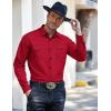 COOFANDY Mens Western Cowboy Shirts Cotton Long Sleeve Shirts with Two Pockets Embroidered(Red-a)