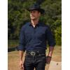 COOFANDY Mens Western Cowboy Shirts Cotton Long Sleeve Shirts with Two Pockets Embroidered(Solid Deep Blue)