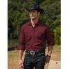 COOFANDY Mens Western Cowboy Shirts Cotton Long Sleeve Shirts with Two Pockets Embroidered(Solid Wine Red)