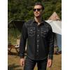 COOFANDY Men’s Western Cowboy Shirts Long Sleeve Cotton Casual Button Down Work Shirt with Pockets(01-black)