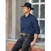 COOFANDY Men’s Western Cowboy Shirts Long Sleeve Cotton Casual Button Down Work Shirt with Pockets(Navy Blue)
