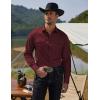 COOFANDY Men’s Western Cowboy Shirts Long Sleeve Cotton Casual Button Down Work Shirt with Pockets(Solid Wine Red)
