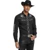 COOFANDY Men’s Western Cowboy Shirts Long Sleeve Embroidered Shirt Slim Fit Casual Button Down Shirts(01-black)