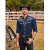 COOFANDY Men’s Western Cowboy Shirts Long Sleeve Embroidered Shirt Slim Fit Casual Button Down Shirts(Blue)