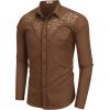 COOFANDY Men’s Western Cowboy Shirts Long Sleeve Embroidered Shirt Slim Fit Casual Button Down Shirts(Brown (Pattern 4))